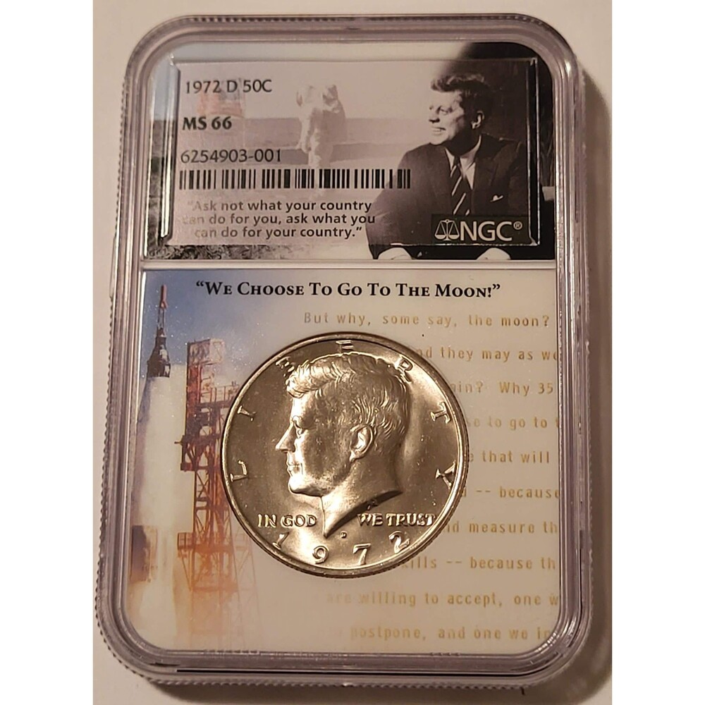 1972 D Kennedy Half Dollar MS66 NGC Moon Exploration Frame Holder